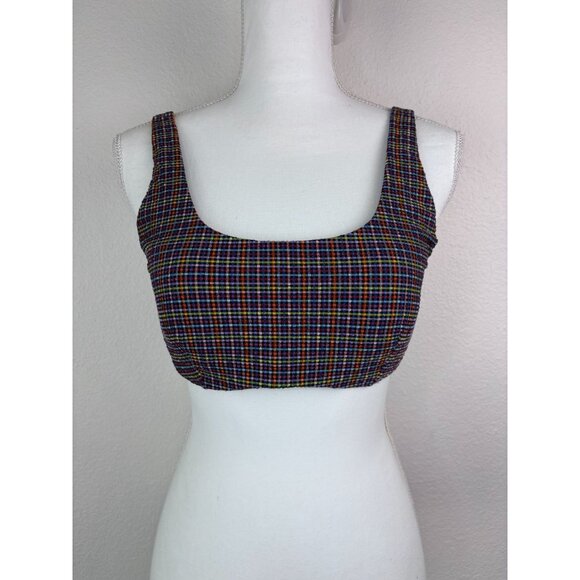 Athleta women's 34 D/DD rainbow checked seersucker bikini swim top underwire bra - Picture 1 of 7